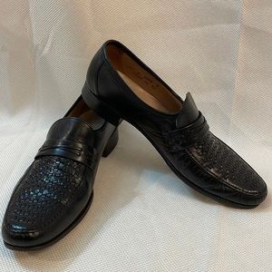 Dacks Black Hand Sewn Vamps Weave Woven Loafers Size 10